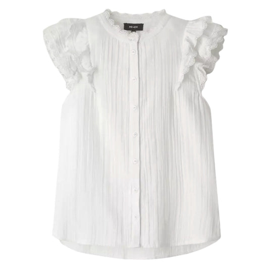 ME+EM Cheesecloth Ruffle Sleeveless Blouse In Soft White