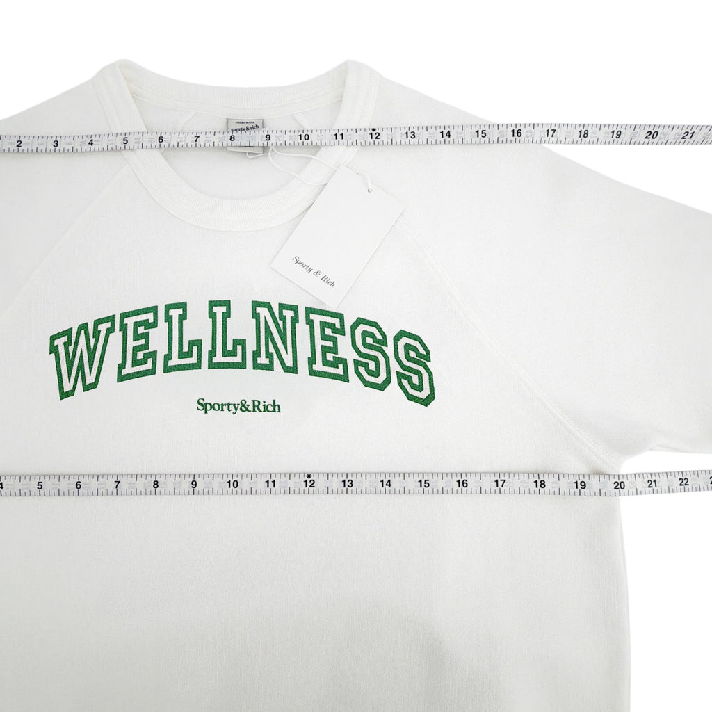 SPORTY & RICH Wellness Ivy Short Sleeve Soft Crewneck in White/Verde M Sporty & Rich