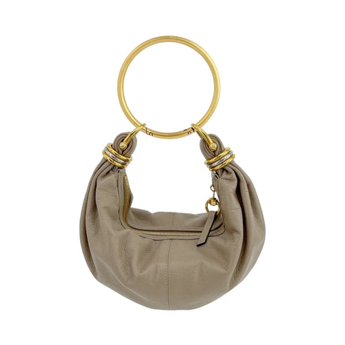 CHLOE Small Bracelet Hobo Bag in Grained Leather in Grey - flyKAMP