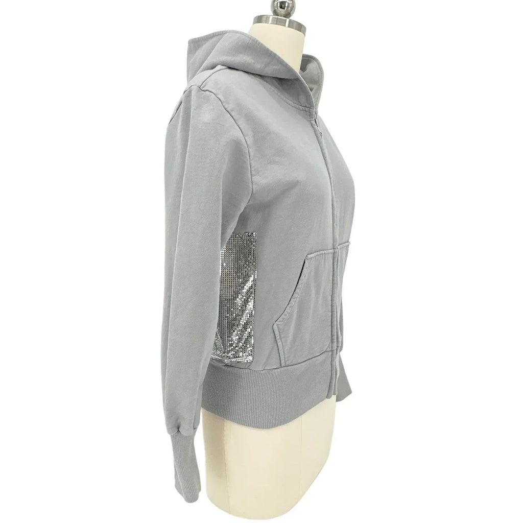 PRIMP Sequin Zip Hoodie in Grey & Silver S - flyKAMP