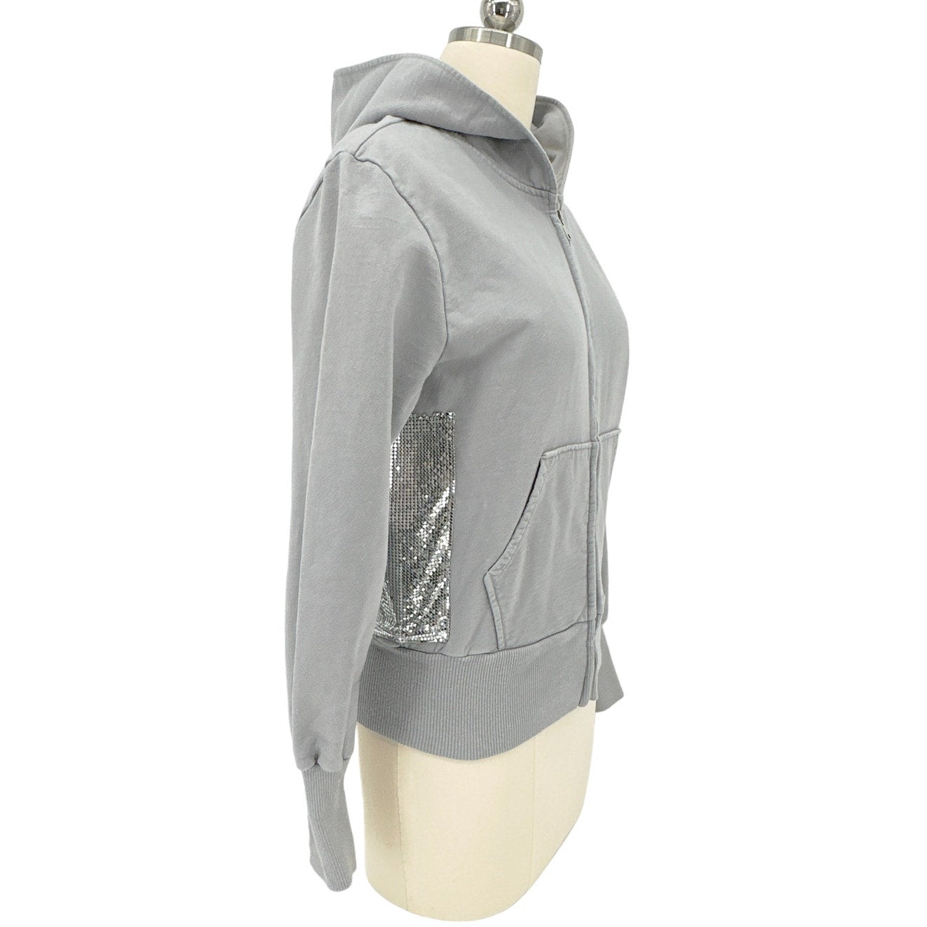PRIMP Sequin Zip Hoodie in Grey & Silver S
