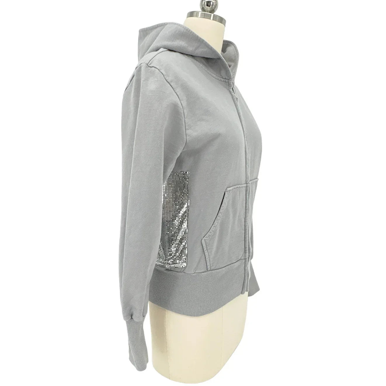 PRIMP Sequin Zip Hoodie in Grey & Silver S - flyKAMP