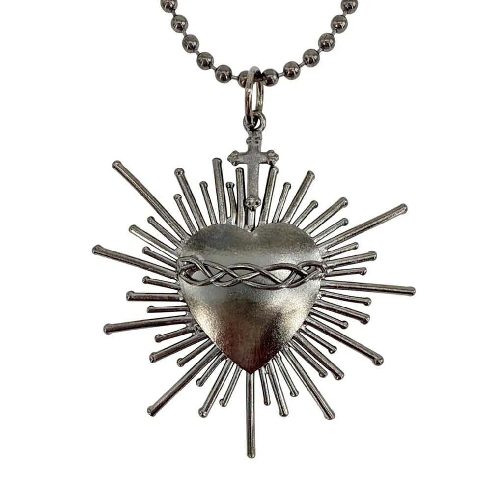 VIRGINS SAINTS & ANGELS VSA Sacred Flame Charm Necklace Gunmetal 34" Ball Chain - flyKAMP