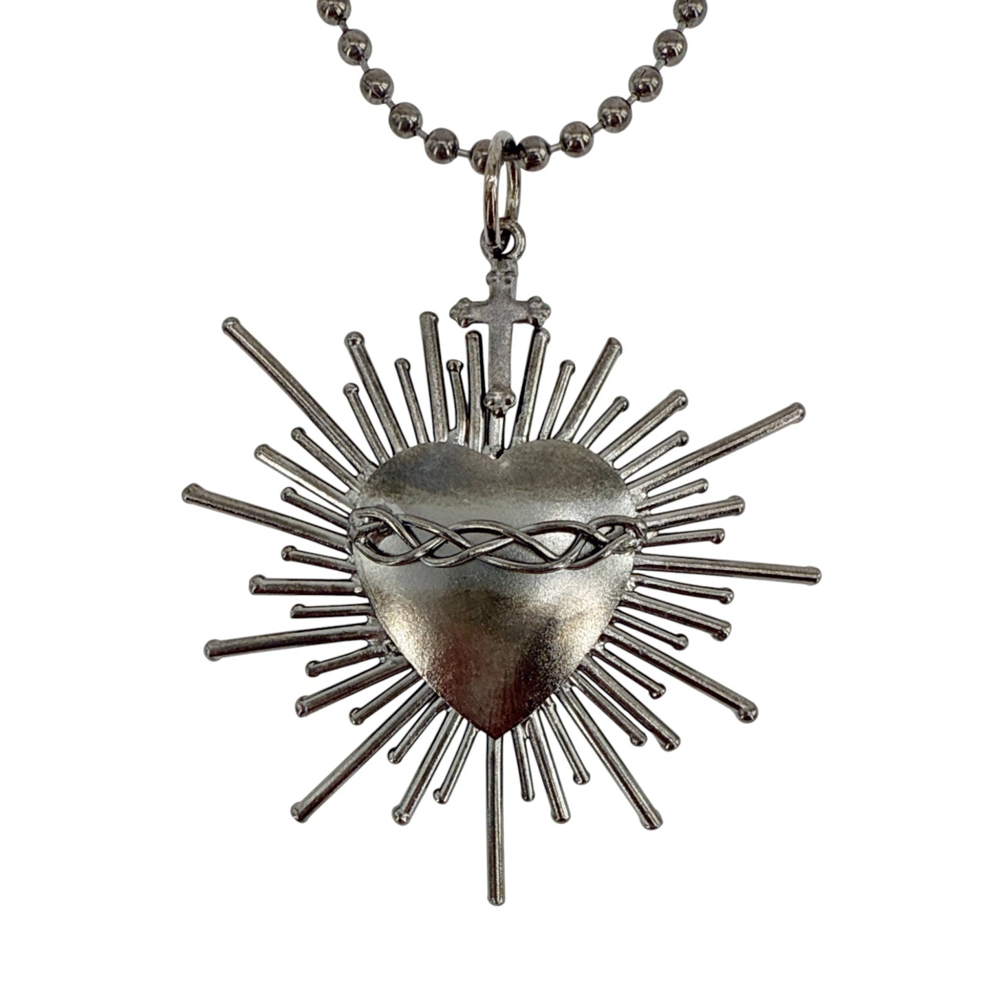 VIRGINS SAINTS & ANGELS VSA Sacred Flame Charm Necklace Gunmetal 34" Ball Chain