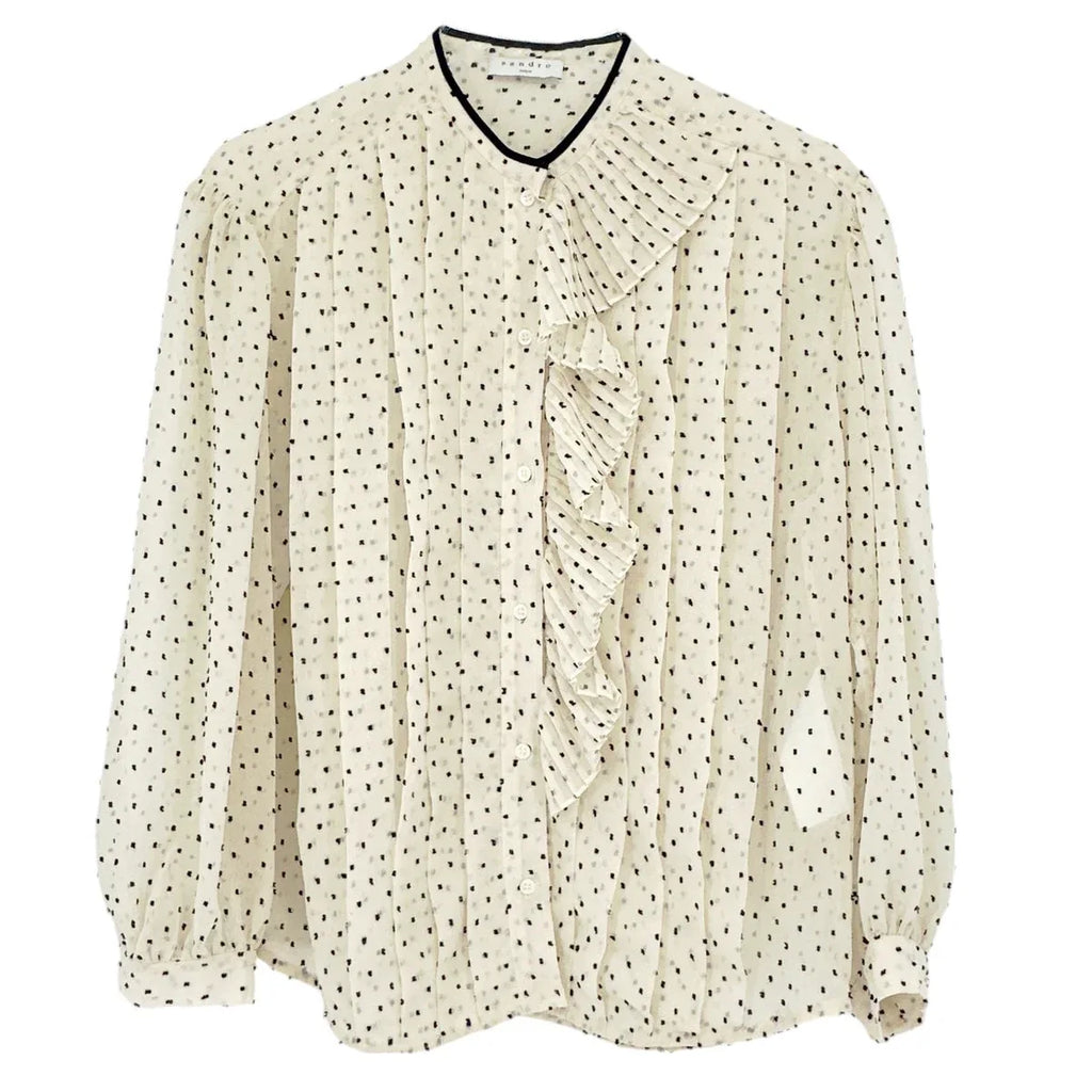 SANDRO Noelle Jabot Detail Swiss Dot Blouse 2|M - flyKAMP