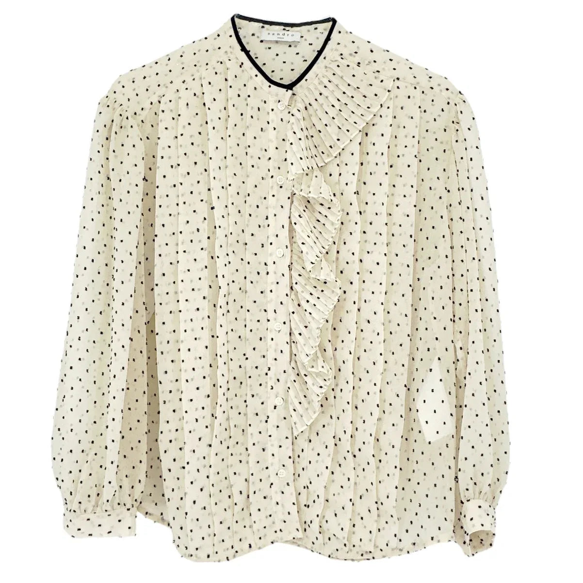 SANDRO Noelle Jabot Detail Swiss Dot Blouse 2|M - flyKAMP