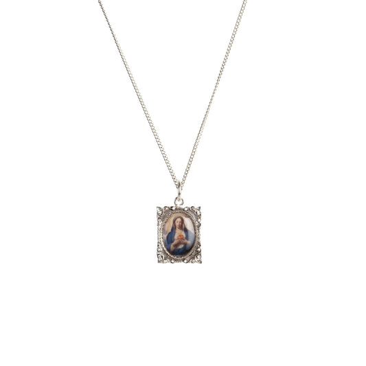VIRGINS SAINTS & ANGELS VSA Retablo Square Frame Charm Necklace in Silver