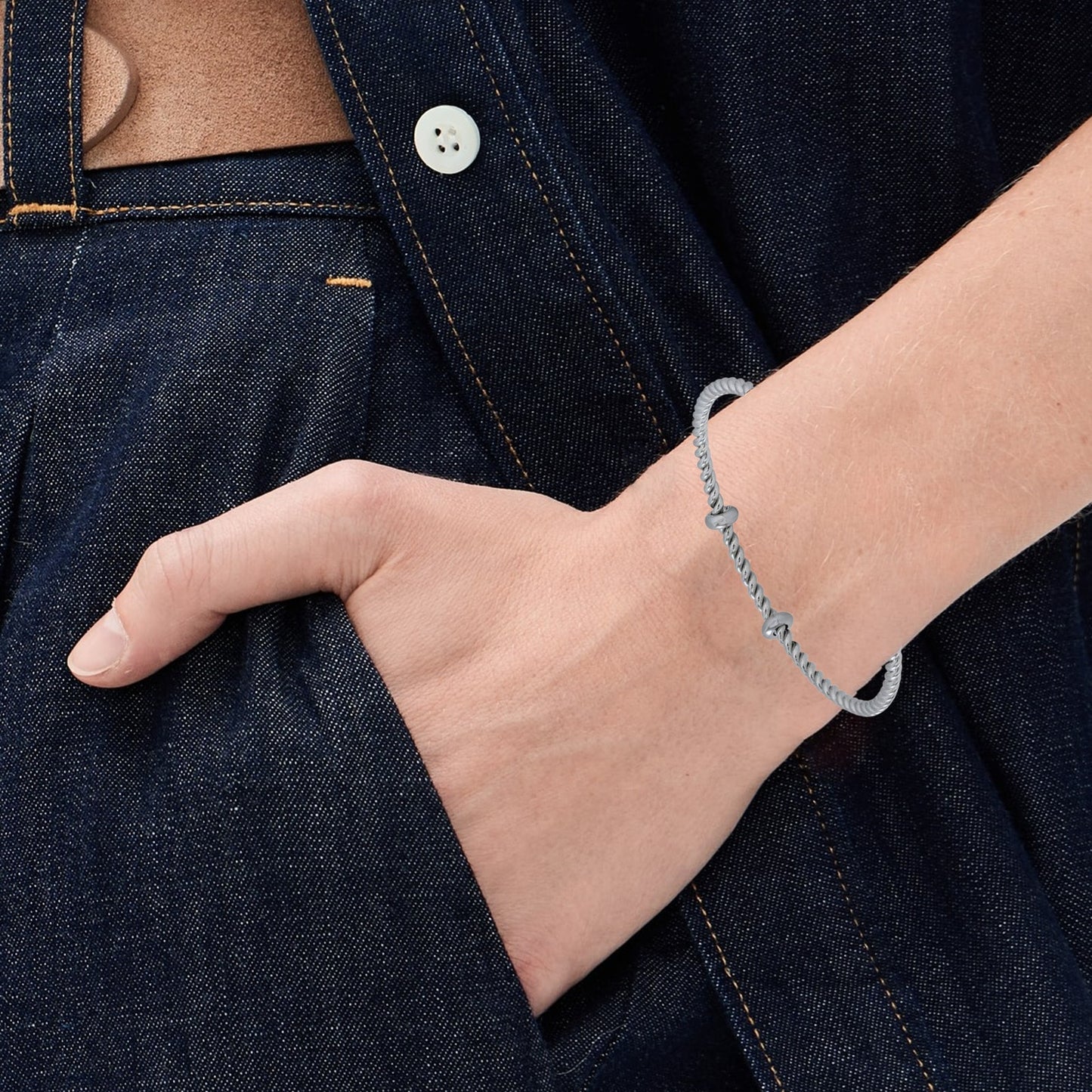 ALEX+ANI French Rope Charm Bracelet Cuff in Silver