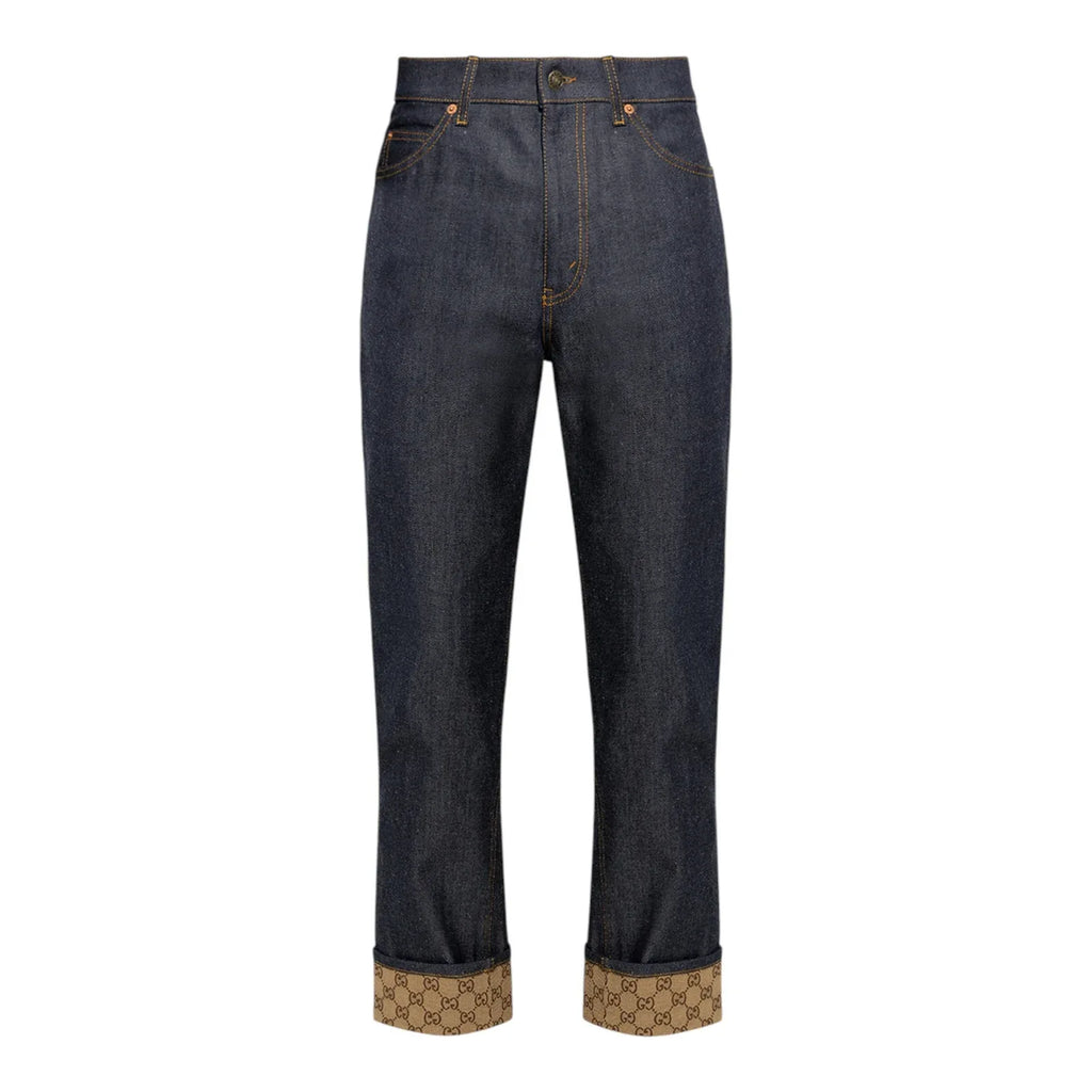 GUCCI Denim Pants with GG Supreme Canvas Cuff 24 - flyKAMP