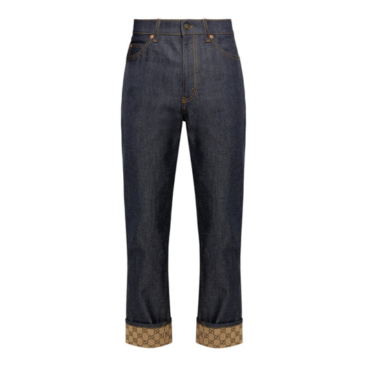 GUCCI Denim Pants with GG Supreme Canvas Cuff 24