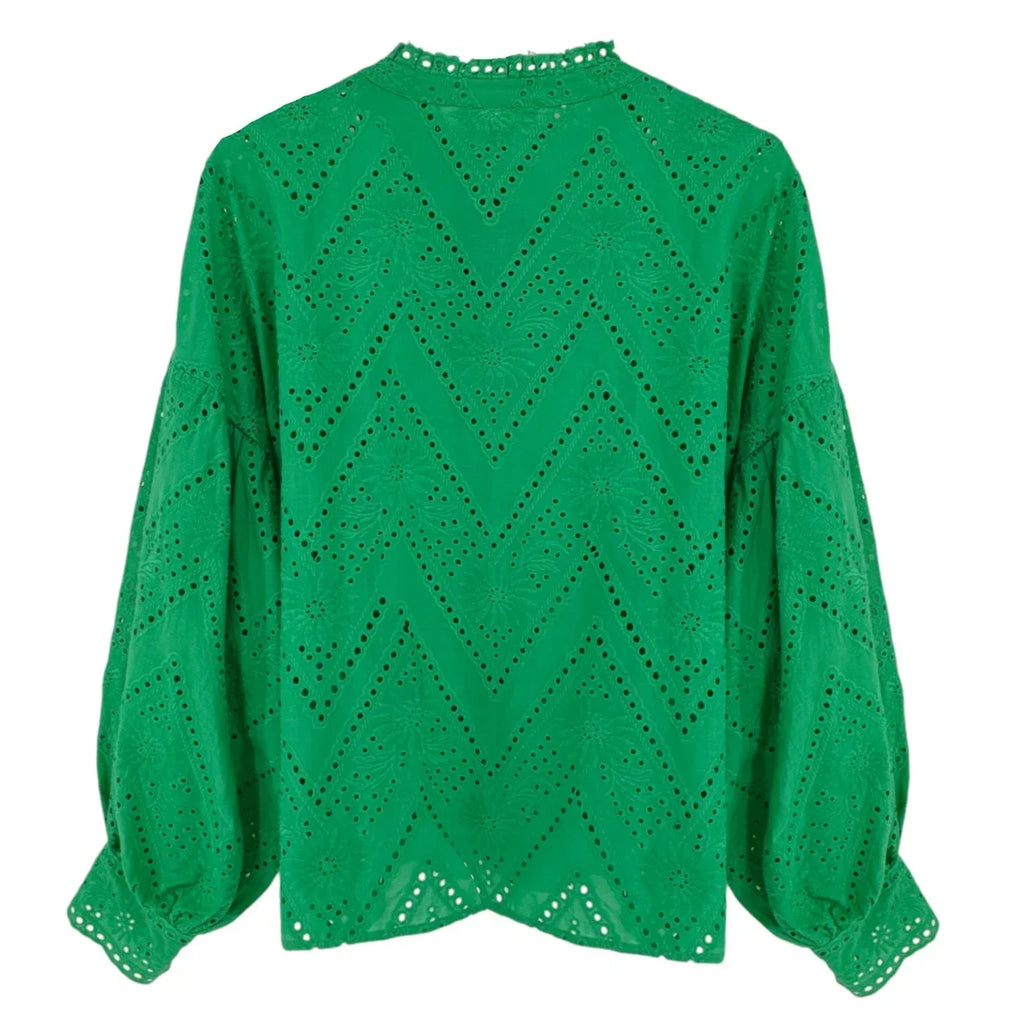 MAJE Ciggy Cotton Eyelet Shirt in Green 3|L - flyKAMP