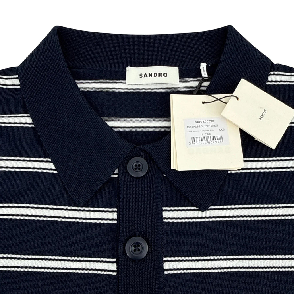 SANDRO Pablo Striped Polo in Fond Marine XXL - flyKAMP