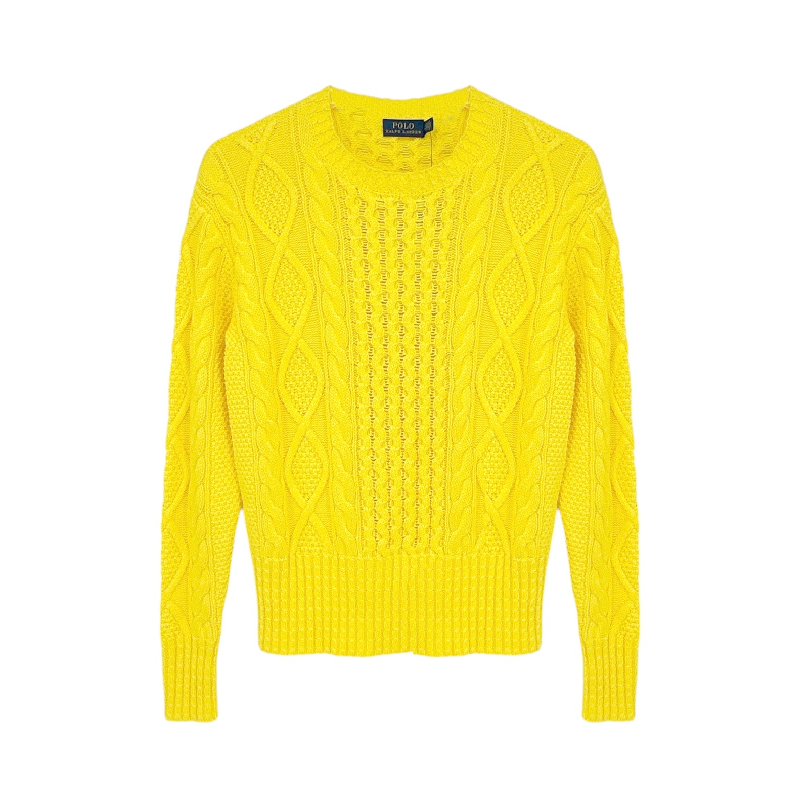 POLO RALPH LAUREN Cable-Knit Cotton Jumper in Yellow XS Polo Ralph Lauren