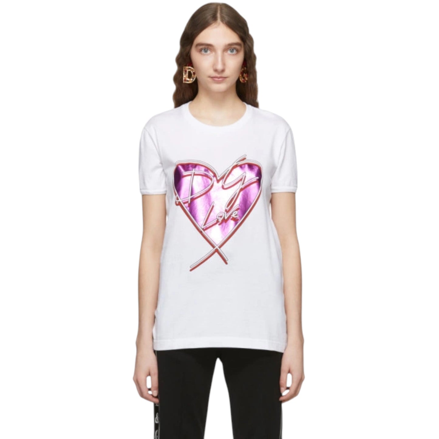 DOLCE & GABBANA White Metallic Heart T-shirt IT42