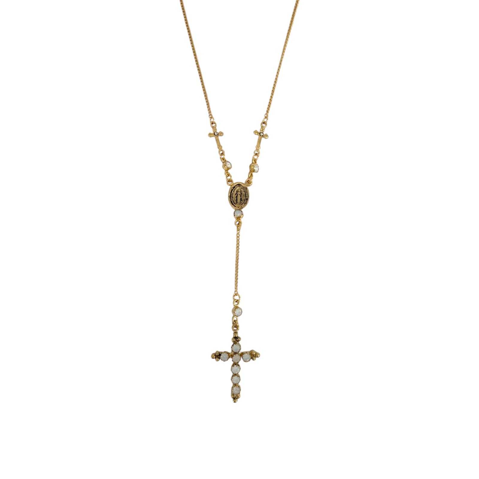 VIRGINS SAINTS & ANGELS VSA Maddie Rosary Necklace in Gold & White Opal Virgins Saints & Angels