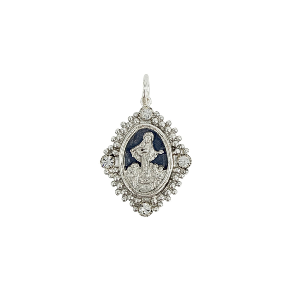 VIRGINS SAINTS & ANGELS VSA Petite Oval Cloister Lady of Fatima Charm in Silver Virgins Saints & Angels