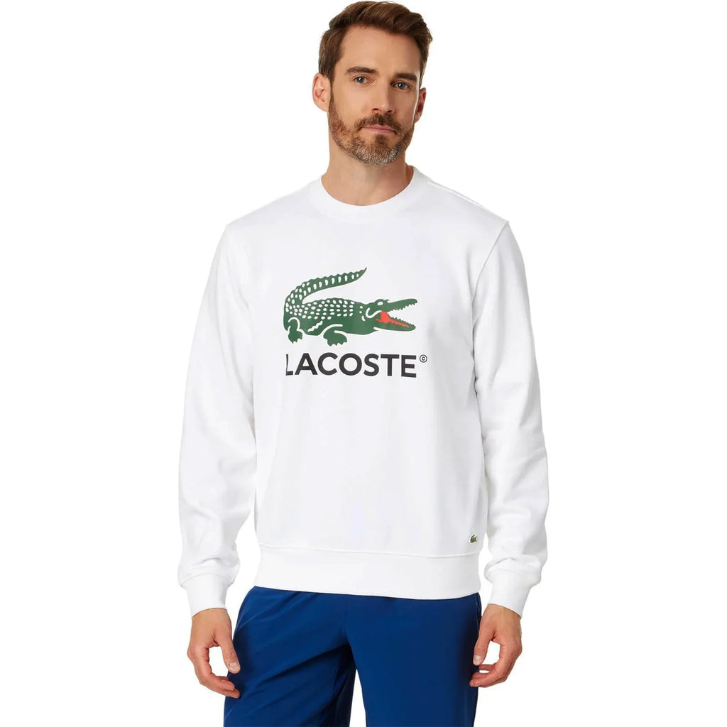 LACOSTE Classic Fit Crewneck Sweatshirt in White S - flyKAMP