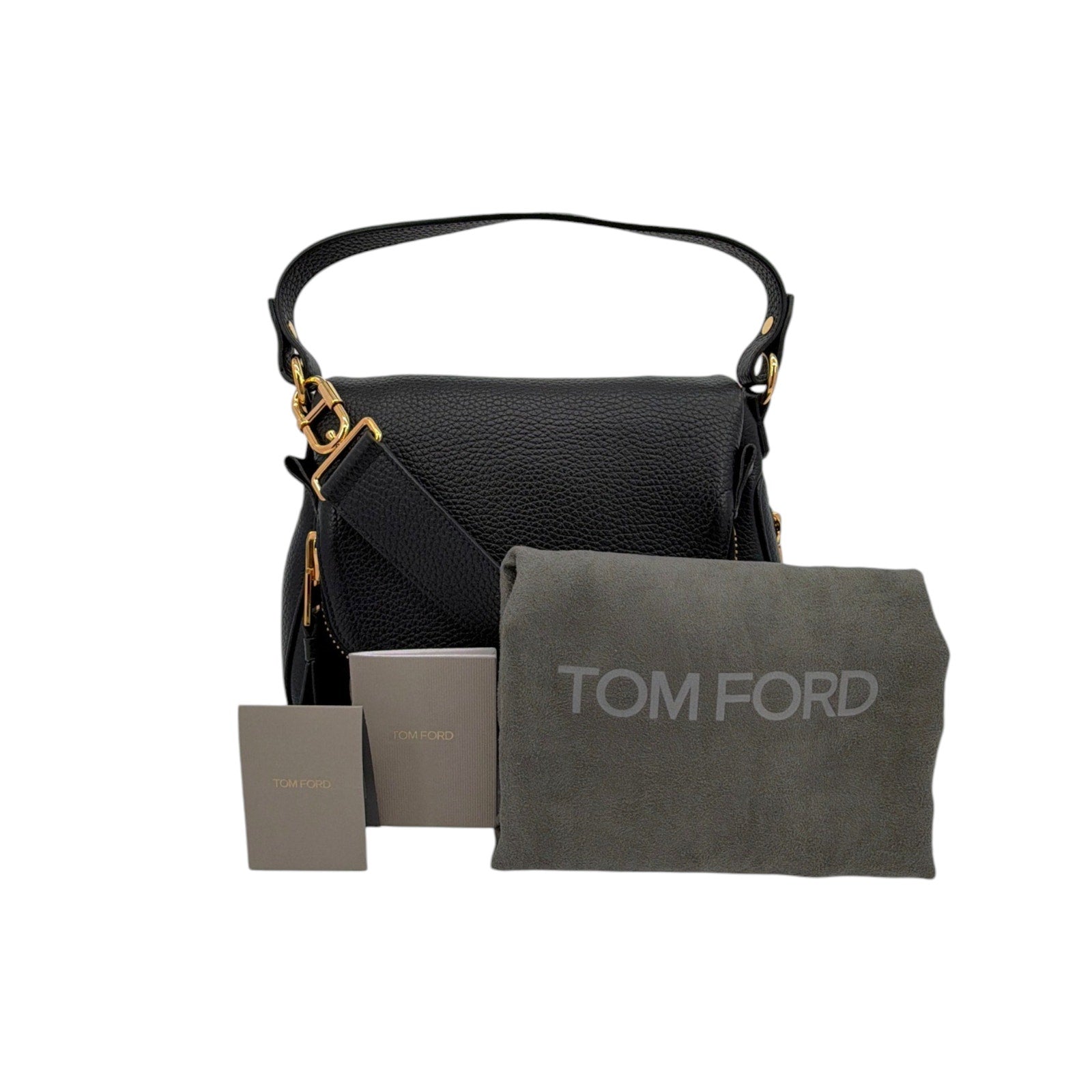 TOM FORD Jennifer Medium Double Strap Bag in Black Grained Leather Tom Ford