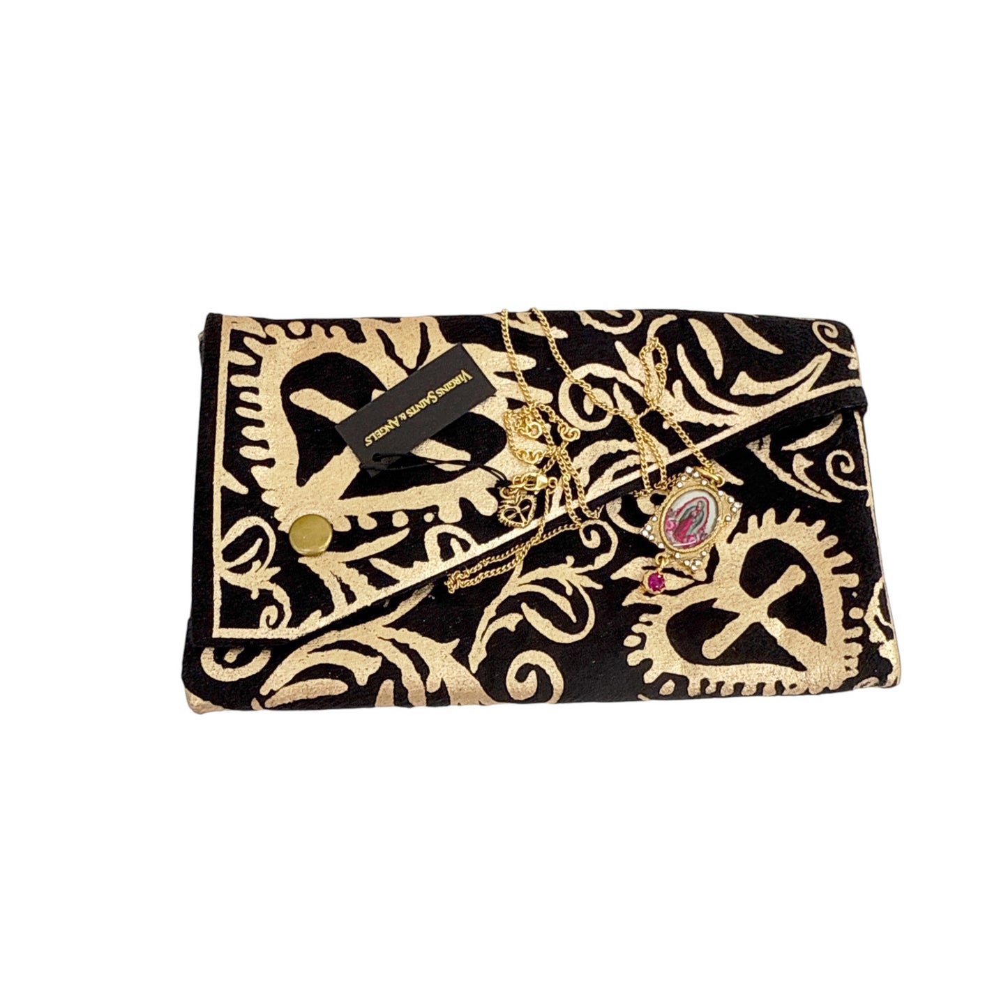 VIRGINS SAINTS & ANGELS VSA Retablo Pink Guadalupe Charm Necklace in Gold