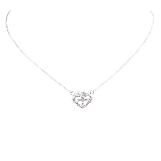 VIRGINS SAINTS & ANGELS VSA Queen of Hearts Petite Crystal Logo Necklace Silver