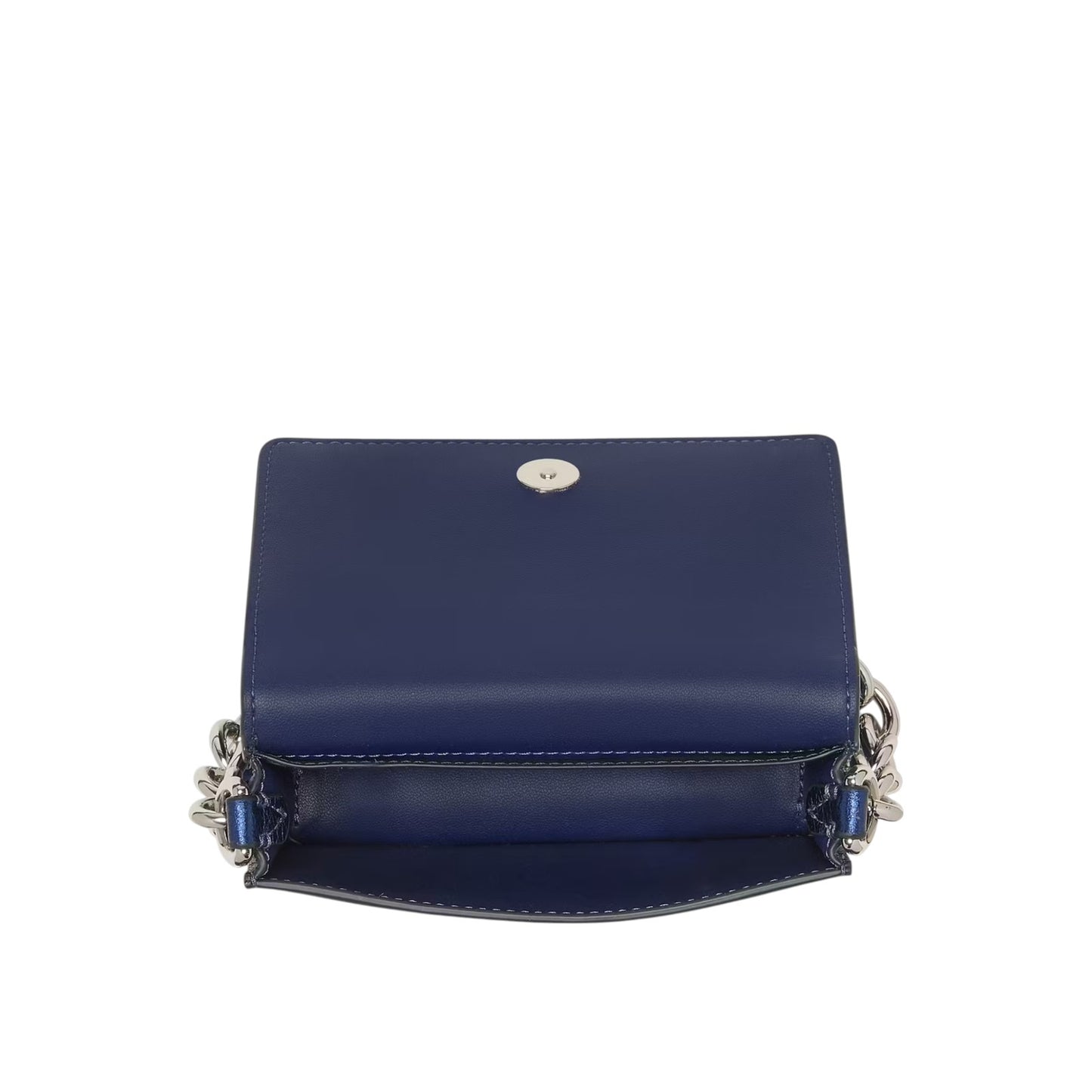 KATE SPADE Natasha Metallic Pebbled Leather Chain Compact Wristlet in Navy