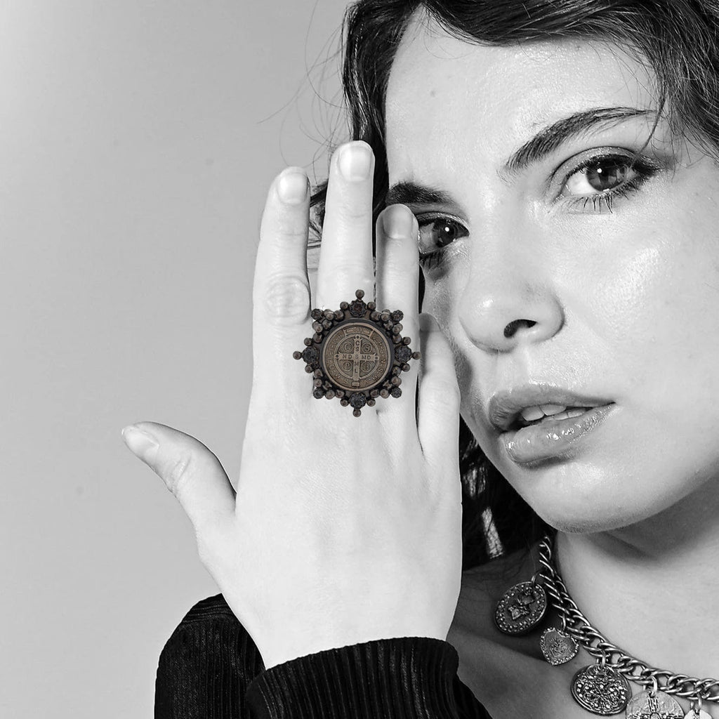 VIRGINS SAINTS & ANGELS VSA Cloister San Benito Ring in Gunmetal 6.5 Virgins Saints & Angels