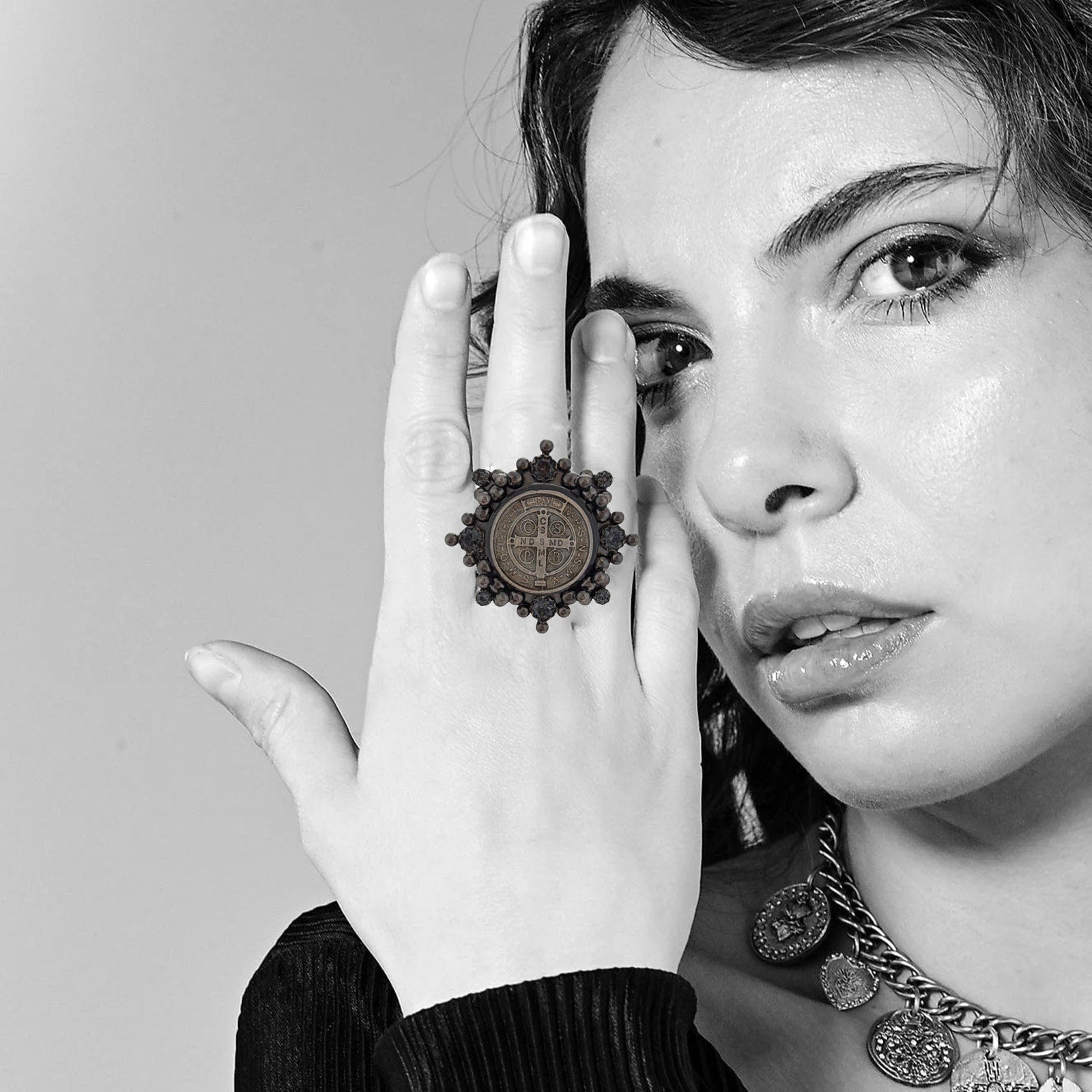 VIRGINS SAINTS & ANGELS VSA Cloister San Benito Ring in Gunmetal 6.5 Virgins Saints & Angels