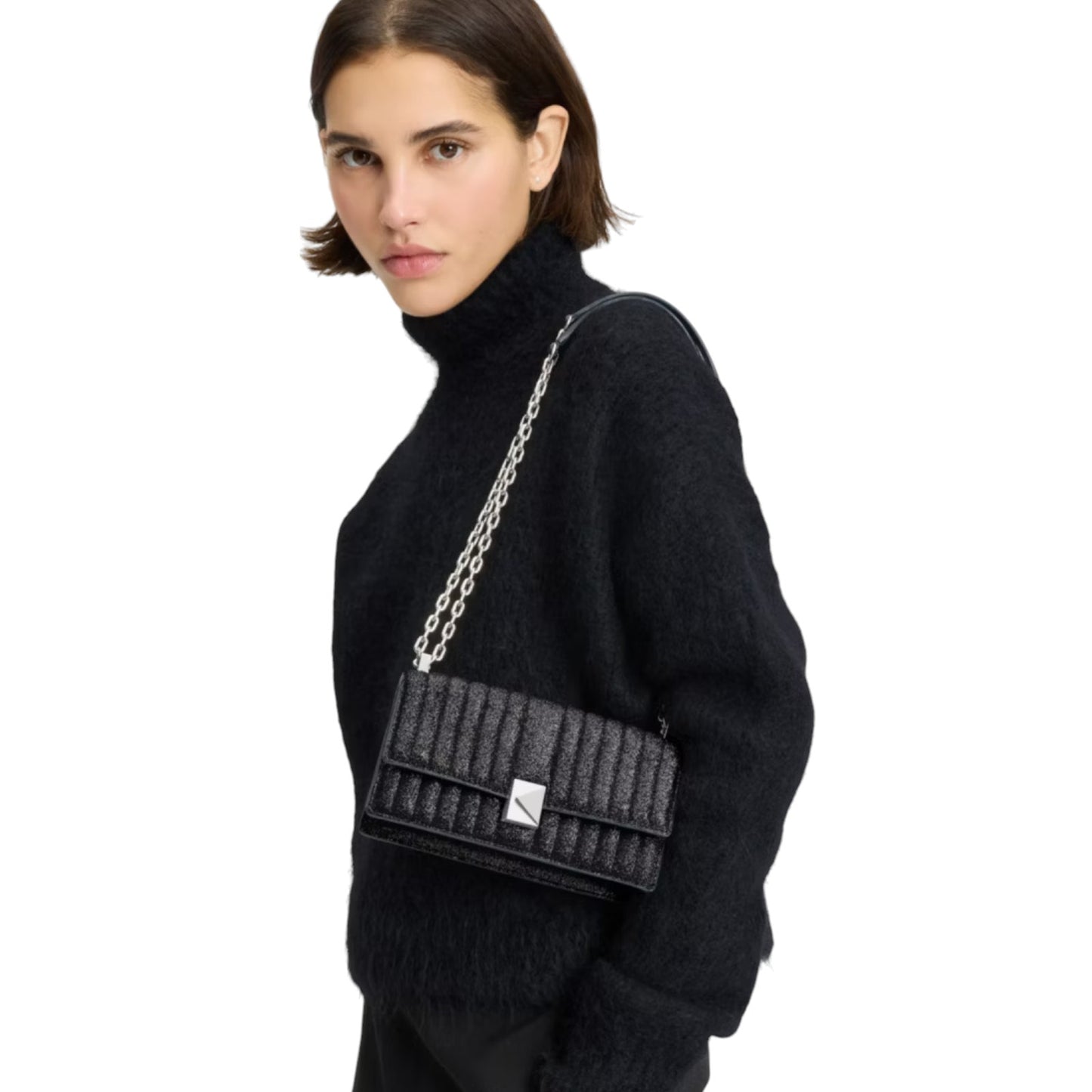 KATE SPADE Deco Quilted Glitter Suede Mini Flap Chain Crossbody