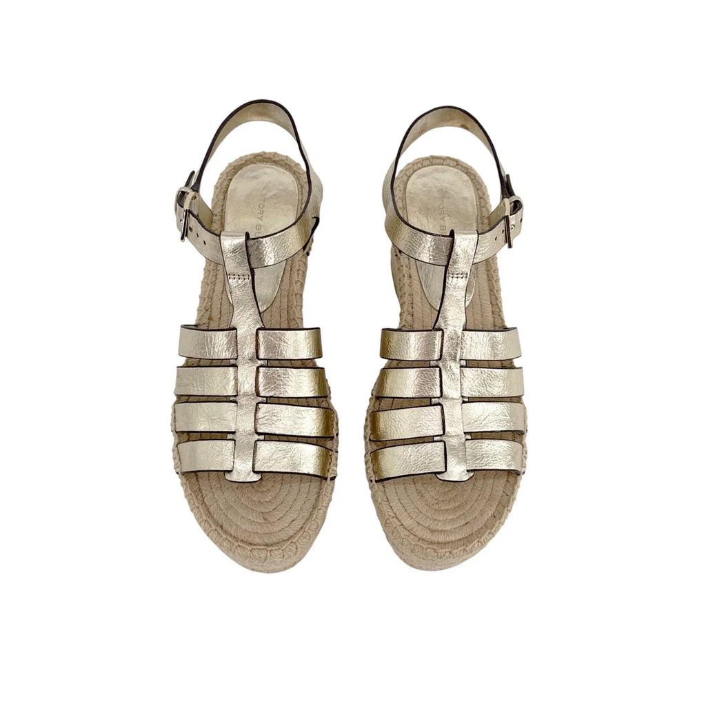 TORY BURCH Fisherman Espadrille Wedge in Spark Gold 6.5 - flyKAMP