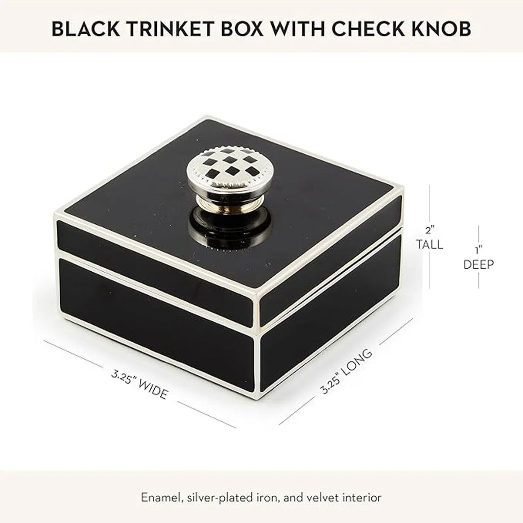 MACKENZIE-CHILDS Black Silver Plated Trinket Box with Check Knob - flyKAMP