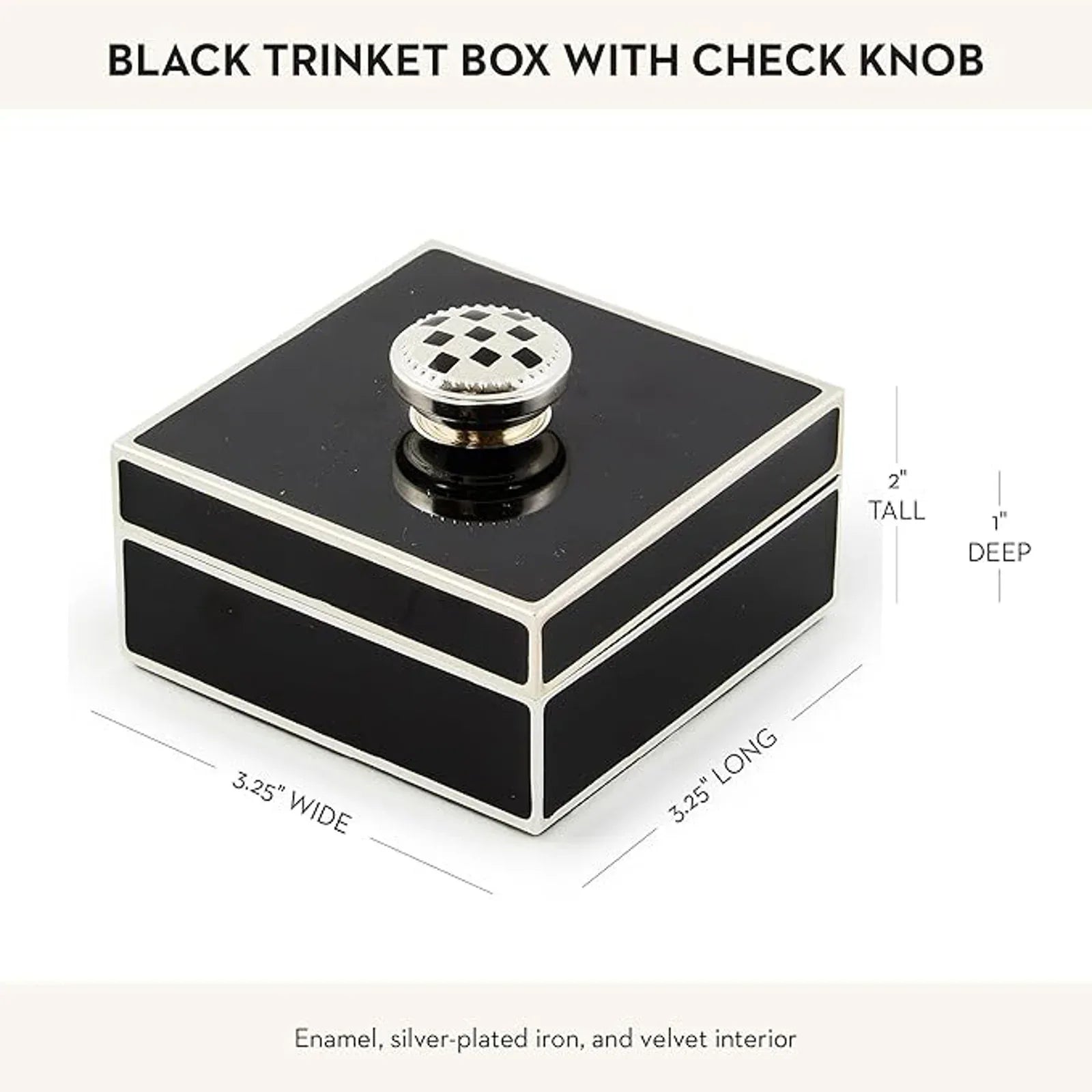 MACKENZIE-CHILDS Black Silver Plated Trinket Box with Check Knob - flyKAMP