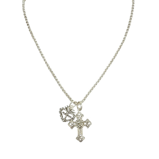 VIRGINS SAINTS & ANGELS VSA Basilica Cross & Sacred Heart Charm Necklace Silver