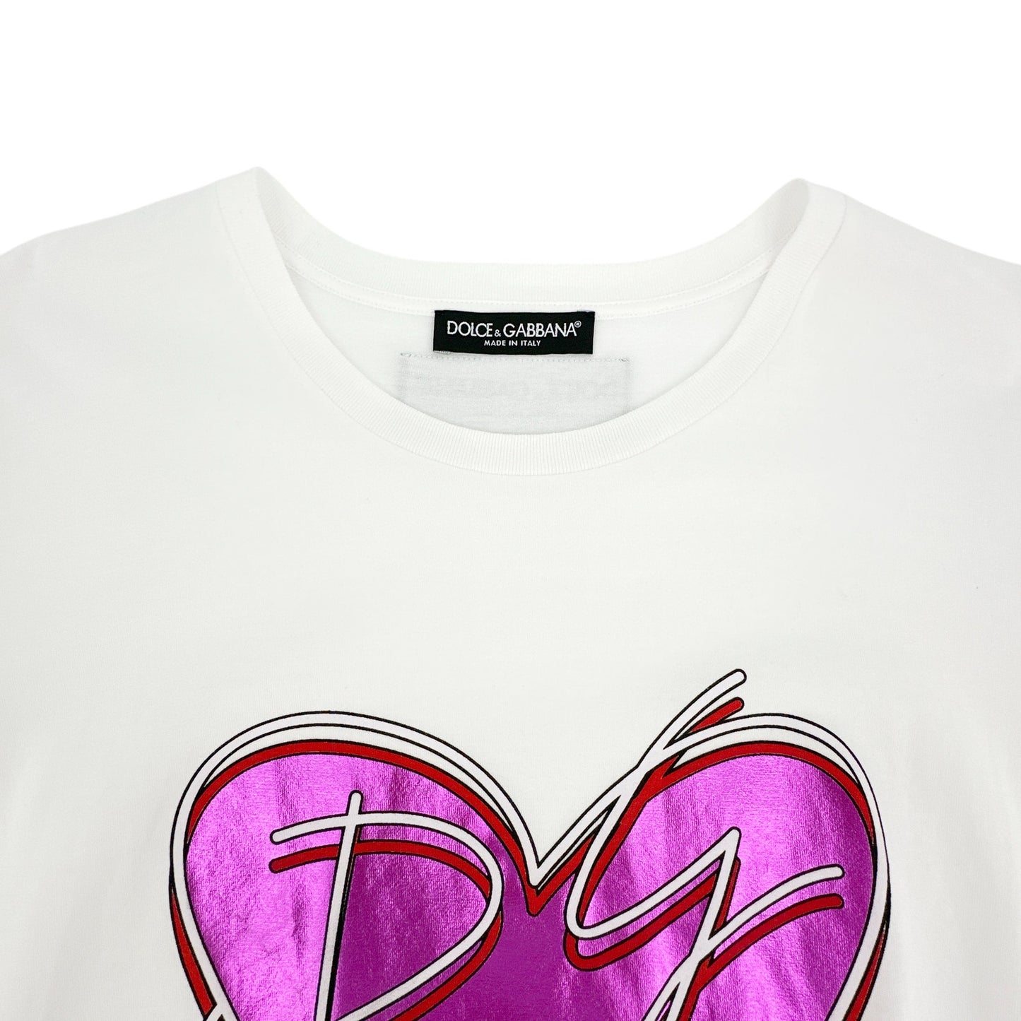 DOLCE & GABBANA White Metallic Heart T-shirt IT42