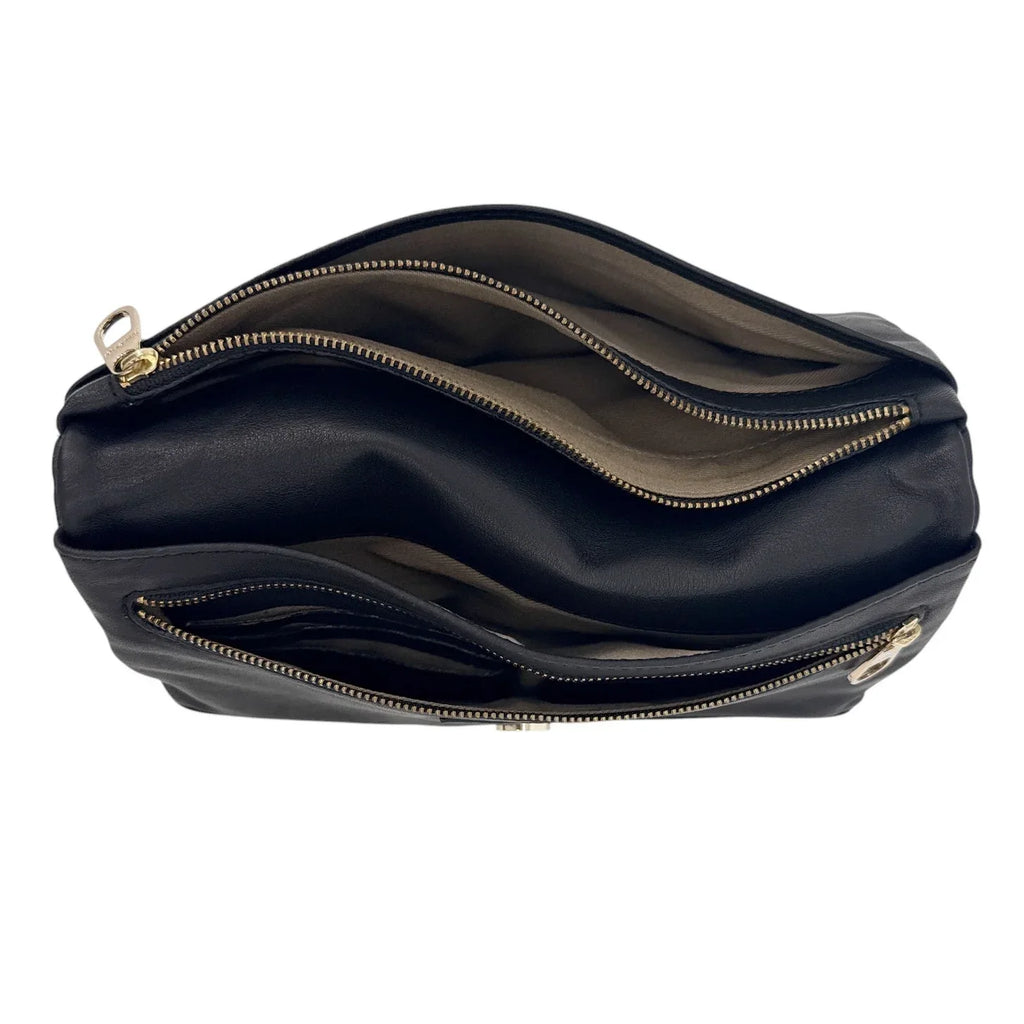 ANN TAYLOR Nappa Leather Foldover Clutch Bag in Black - flyKAMP