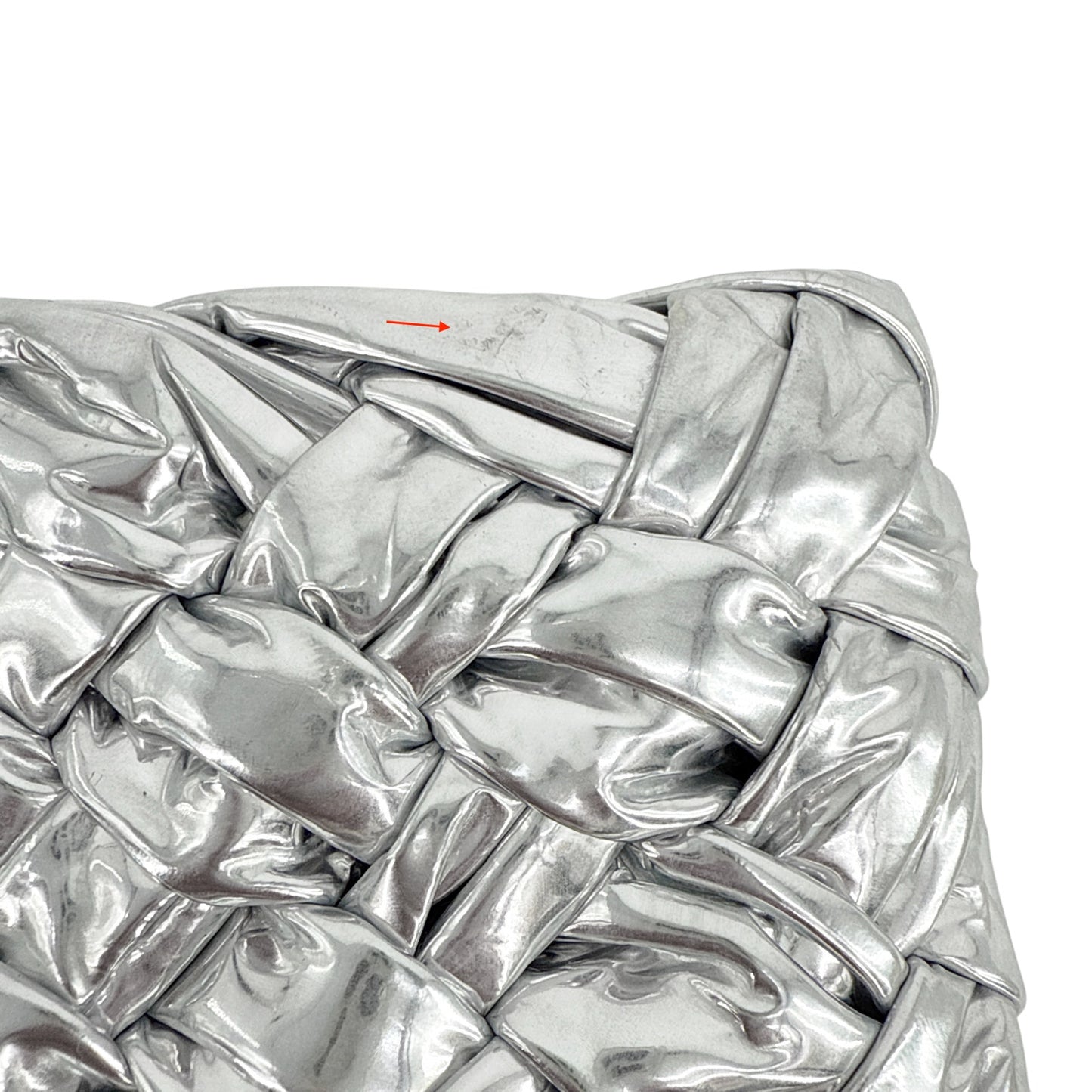 CLARE V. Estelle Clutch Specchio Puffy Woven & Mini Link Shoulder Strap Silver