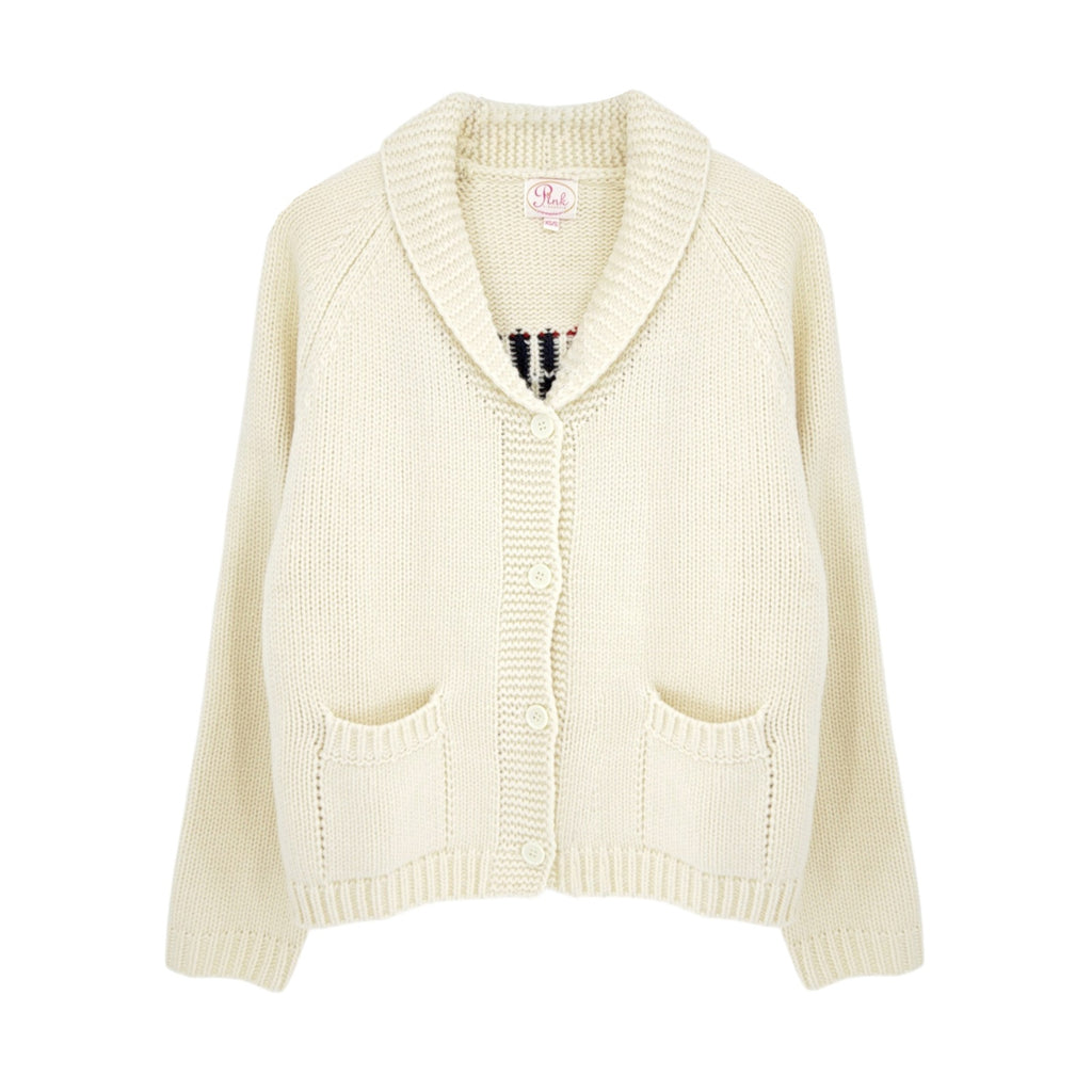 PINK PINEAPPLE Flag Varsity Cardigan in Ivory XS/S Pink Pineapple