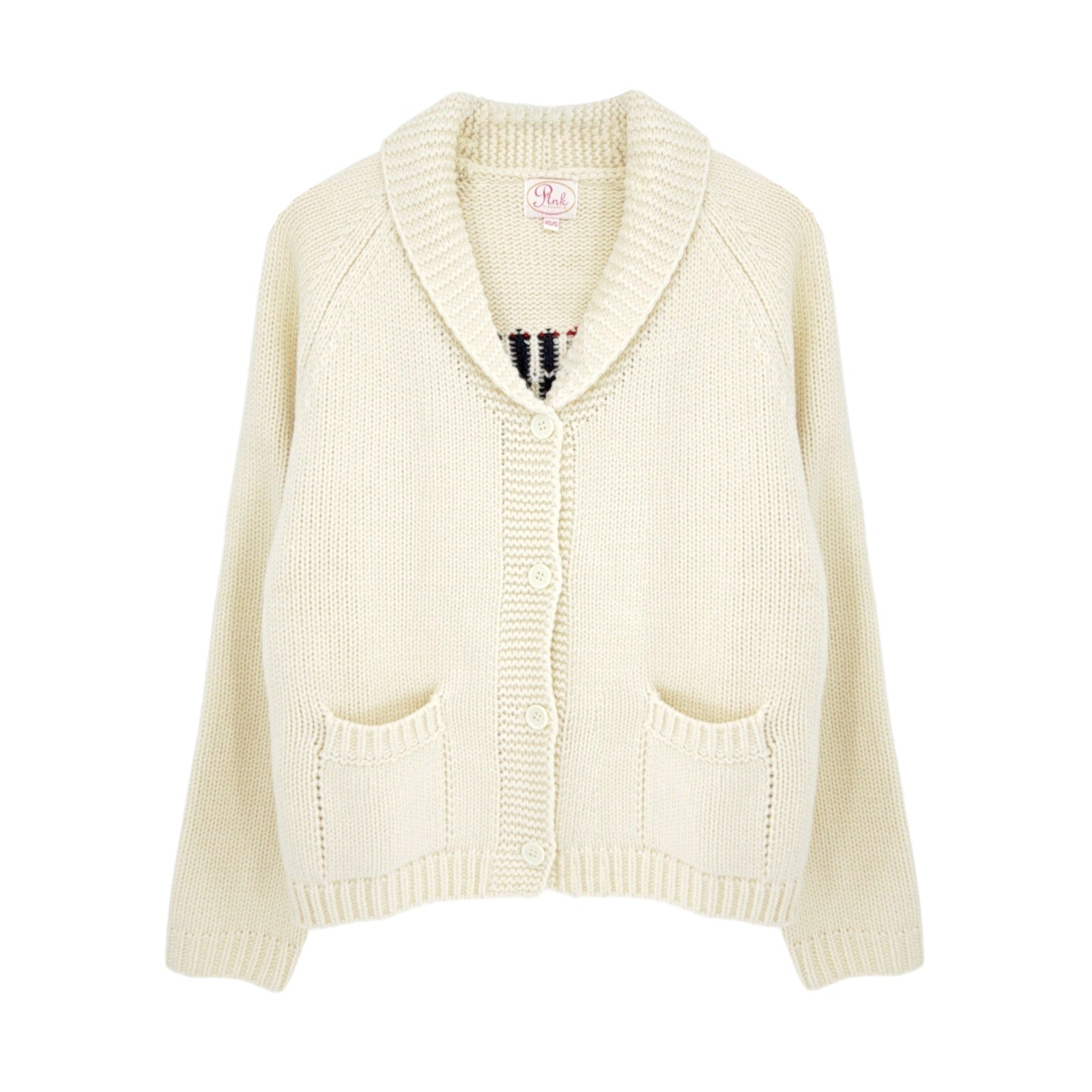 PINK PINEAPPLE Flag Varsity Cardigan in Ivory XS/S Pink Pineapple