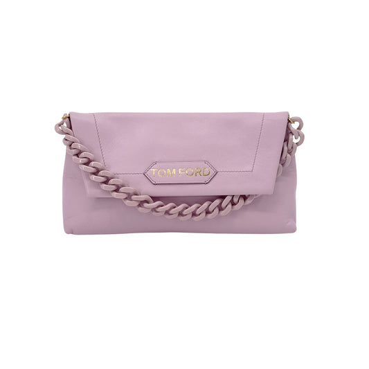 TOM FORD Small Label Leather Chain Top Handle Bag in Lilac