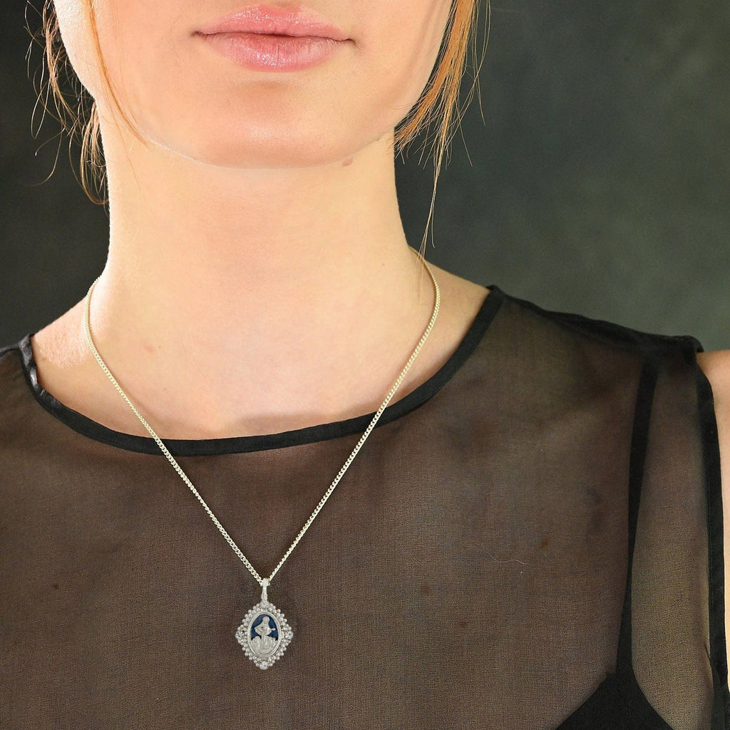 VIRGINS SAINTS & ANGELS VSA Petite Oval Cloister Lady of Fatima Charm in Silver Virgins Saints & Angels