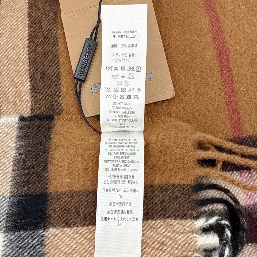 BURBERRY Giant Check Cashmere Scarf in Birch Brown - flyKAMP