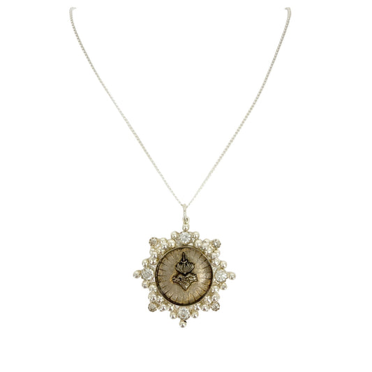 VIRGINS SAINTS & ANGELS VSA Cloister Sacred Heart Charm Necklace in Silver