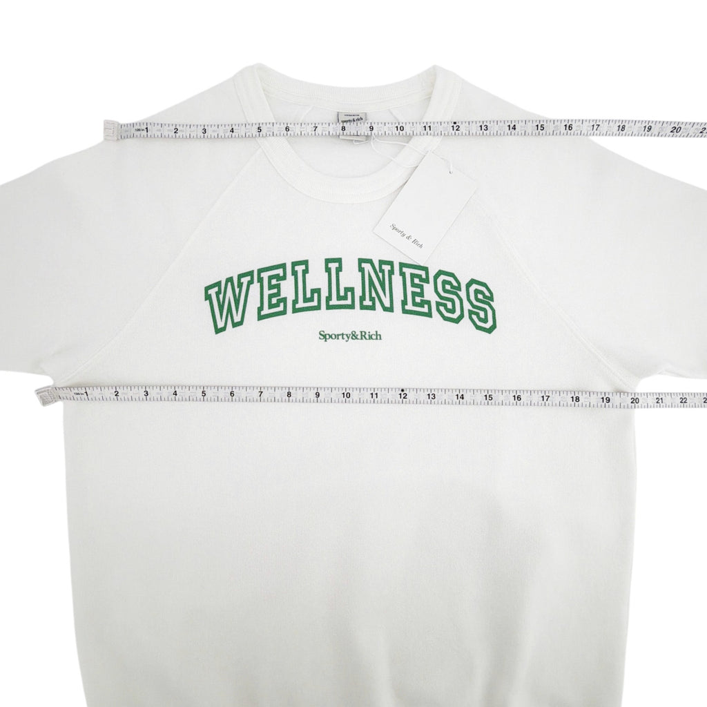 SPORTY & RICH Wellness Ivy Short Sleeve Soft Crewneck in White/Verde M Sporty & Rich
