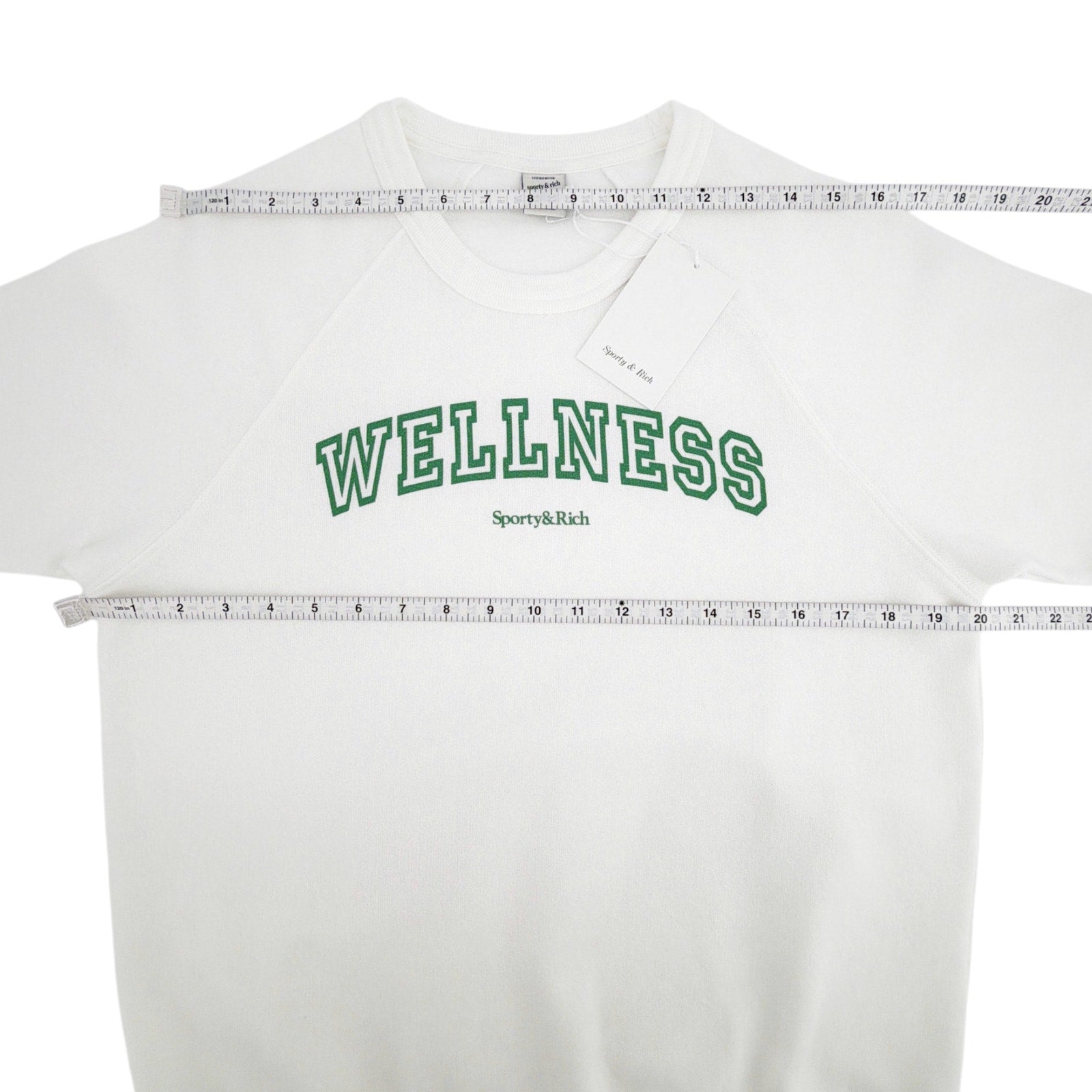 SPORTY & RICH Wellness Ivy Short Sleeve Soft Crewneck in White/Verde M Sporty & Rich