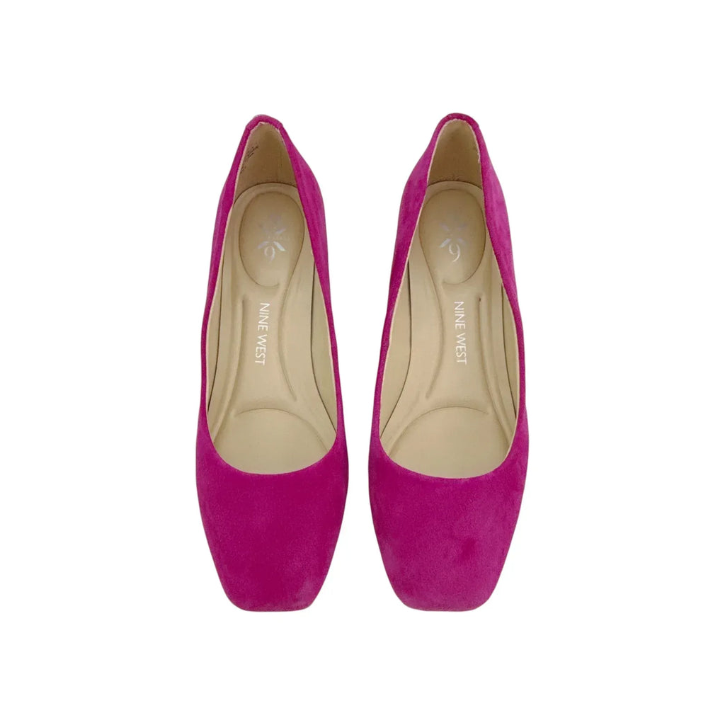 NINE WEST Vibe 9x9 Block Heel Pumps in Pink Berry Suede 6.5 - flyKAMP