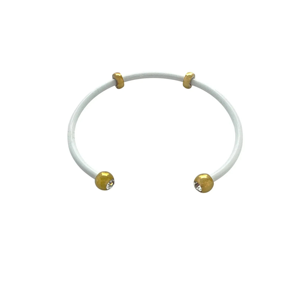 ALEX+ANI Bezel Stone Enamel Cuff in White - flyKAMP