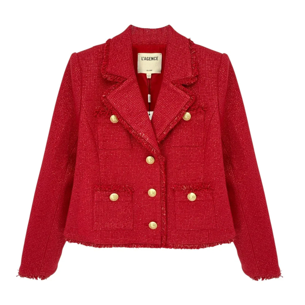 L'AGENCE Sylvia Collared Jacket in Garnet Red & Copper 4 - flyKAMP