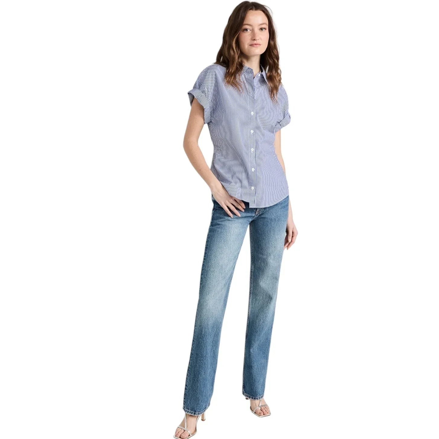 FRAME Button Down Striped Rolled Sleeve Top S - flyKAMP