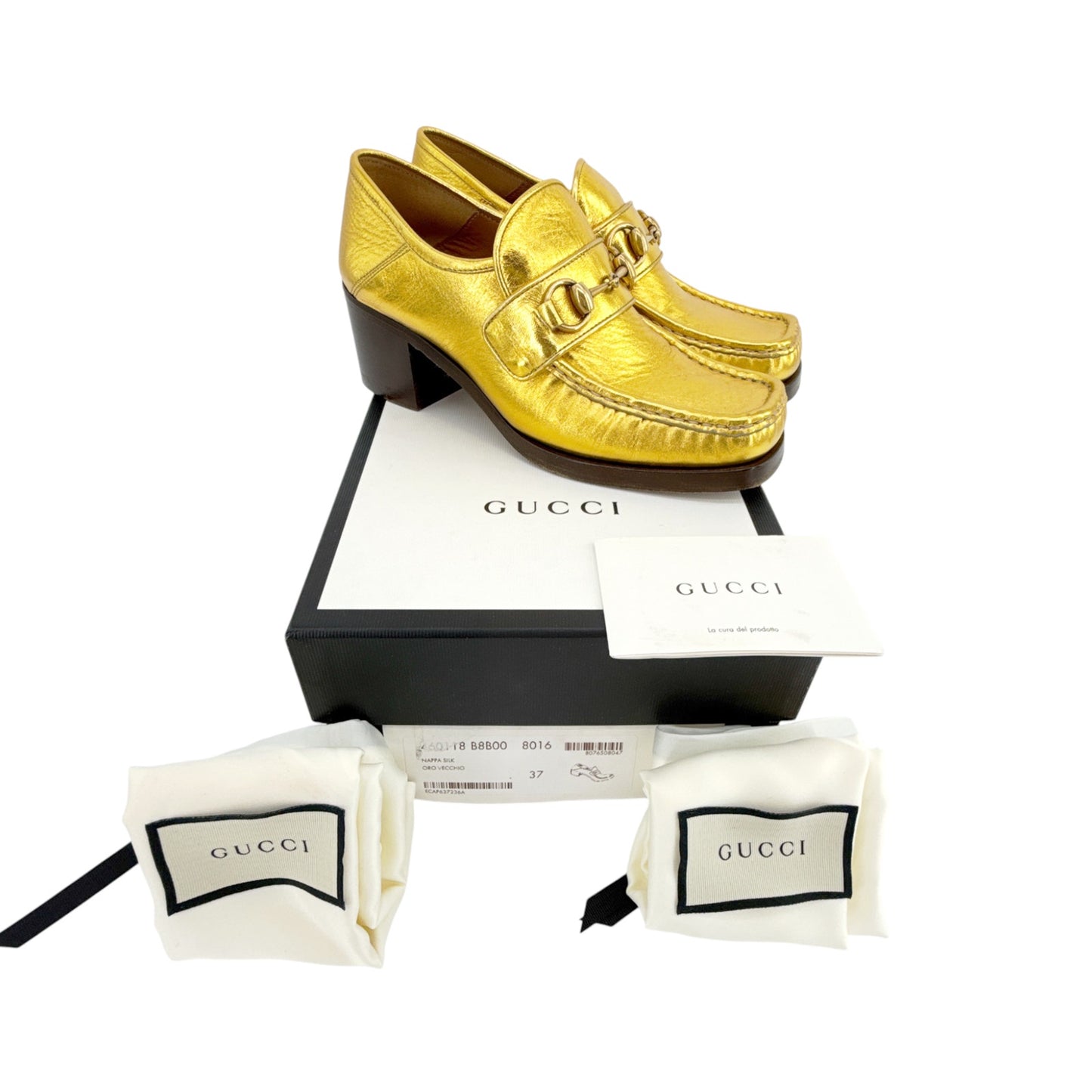 GUCCI Vegas Horsebit Collapsible Heel Metallic Leather Loafer 37