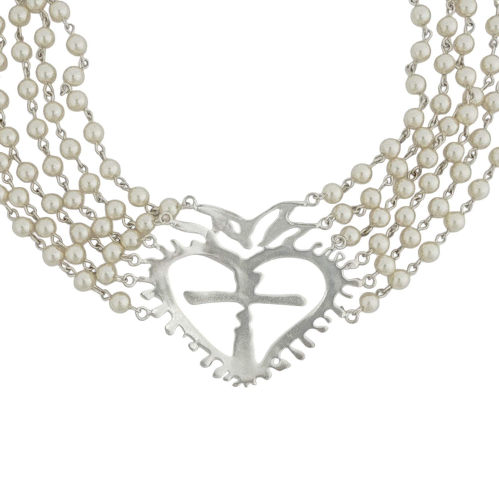 VIRGINS SAINTS & ANGELS VSA La Queen Collar Pearl & Silver 17.75" Virgins Saints & Angels