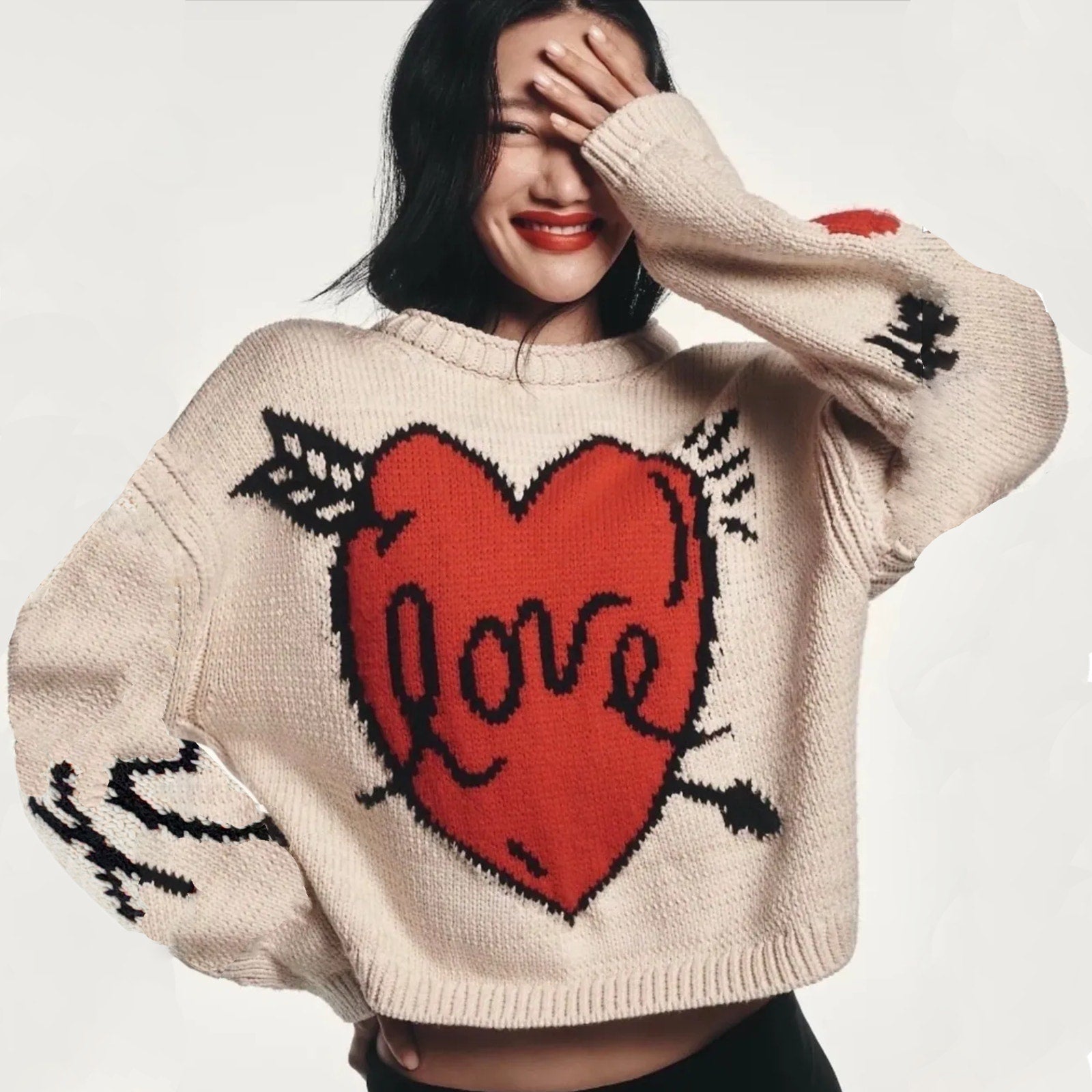 ANTHROPOLOGIE Maeve Lovestruck Long-Sleeve Crew-Neck Sweater XS Anthropologie